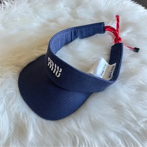 Miu Miu | Accessories | Miu Miu Dark Blue Visor With Red  display picture 1